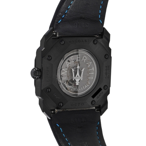 170 - A Bvlgari Octo Maserati GranSport Watch.  41mm black DLC-coated steel case with a smokey sapphire ca... 