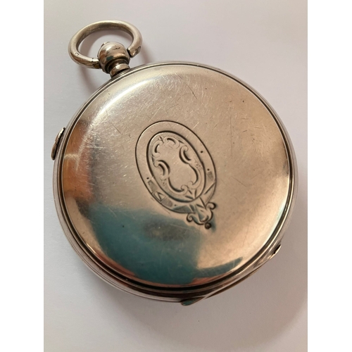 133 - An Impressive ANTIQUE SILVER POCKET WATCH. Large size with white dial and black Roman numerals. Blac... 