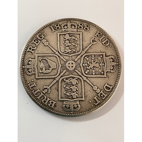 168 - 1888 SILVER DOUBLE FLORIN coin. Very fine condition. Having clear raised  definition to both sides. ... 