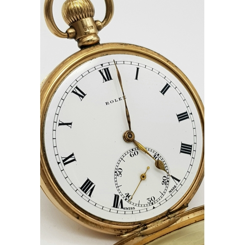 102 - A Late 1920s Rolex 9K Gold Pocket Watch. 9k gold inner and outer case. 9K mark on stem. Very clean R... 