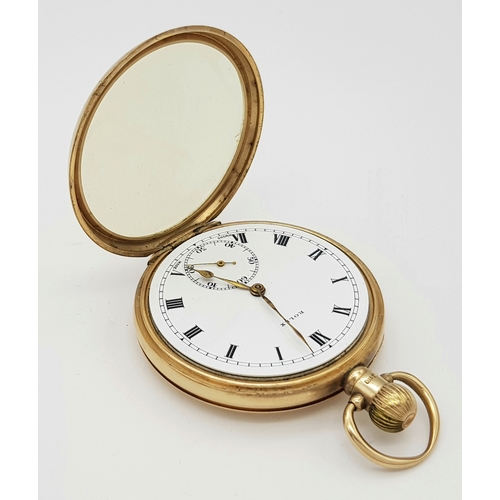 102 - A Late 1920s Rolex 9K Gold Pocket Watch. 9k gold inner and outer case. 9K mark on stem. Very clean R... 