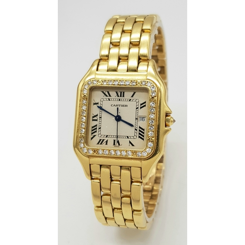 107 - A Beautiful Vintage Cartier Diamond Panthere de Cartier 18K Gold Gents Watch - Model 8839610232. 18k... 