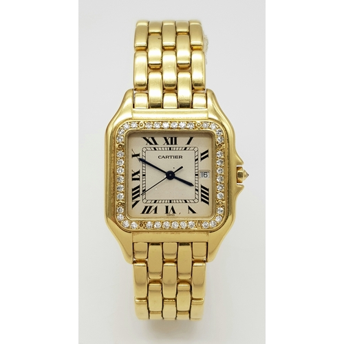 107 - A Beautiful Vintage Cartier Diamond Panthere de Cartier 18K Gold Gents Watch - Model 8839610232. 18k... 
