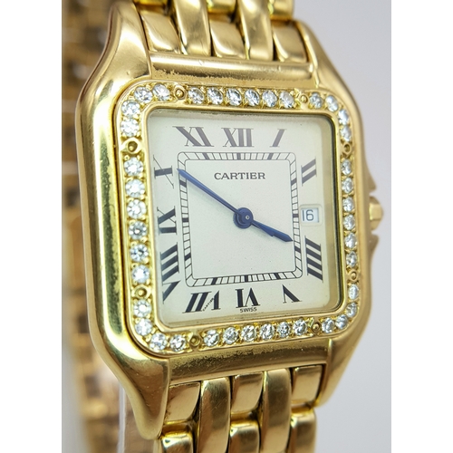 107 - A Beautiful Vintage Cartier Diamond Panthere de Cartier 18K Gold Gents Watch - Model 8839610232. 18k... 