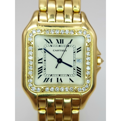 107 - A Beautiful Vintage Cartier Diamond Panthere de Cartier 18K Gold Gents Watch - Model 8839610232. 18k... 