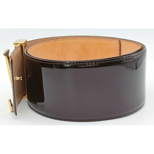 Louis Vuitton Patent Leather Burgundy Wide Belt with Gold Buckle Patent leather belt Louis Vuitton Burgundy size 75 cm in  main image 4