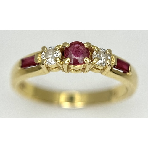 110 - AN 18K YELLOW GOLD DIAMOND AND RUBY SET RING. 2.3G. SIZE I. SC-4101.