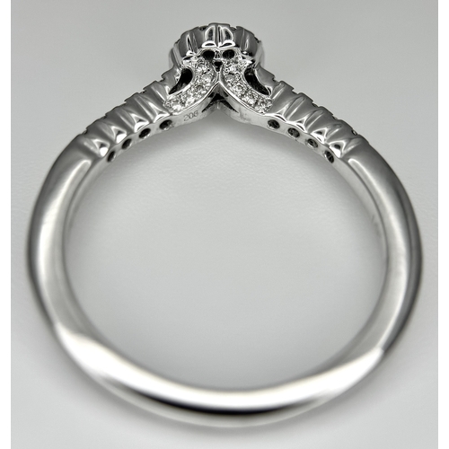 68 - A 14K WHITE GOLD OLD CUT DIAMOND SOLITAIRE RING -WITH DIAMOND HALO AND DIAMOND SHOULDERS. MAIN OLD C... 