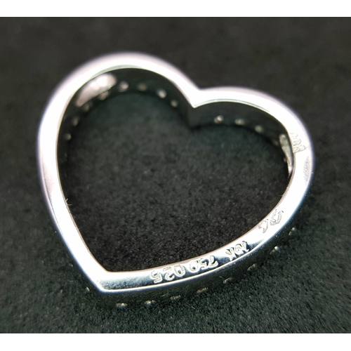 72 - AN 18K WHITE GOLD DIAMOND SET OPEN HEART PENDANT 0.25CT , 3.4G TOTAL WEIGHT, 2CM x 2CM. REF: JP 3002