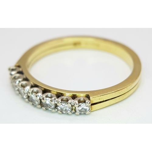 89 - AN 18K YELLOW GOLD DIAMOND 7 STONE RING. 0.25CT. 3G. SIZE M. SC-4087.