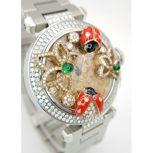 106 - A Pasha de Cartier, Diamond Ladybird, Automatic Ladies Watch. Stainless steel bracelet and case - 36... 