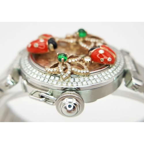 106 - A Pasha de Cartier, Diamond Ladybird, Automatic Ladies Watch. Stainless steel bracelet and case - 36... 
