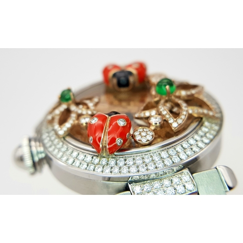 106 - A Pasha de Cartier, Diamond Ladybird, Automatic Ladies Watch. Stainless steel bracelet and case - 36... 