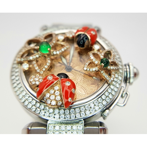106 - A Pasha de Cartier, Diamond Ladybird, Automatic Ladies Watch. Stainless steel bracelet and case - 36... 