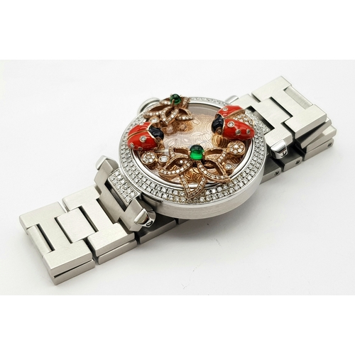 106 - A Pasha de Cartier, Diamond Ladybird, Automatic Ladies Watch. Stainless steel bracelet and case - 36... 