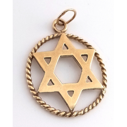 112 - Classic 9 CARAT GOLD ‘STAR OF DAVID’  PENDANT. Attractive rope surround. Full UK hallmark. 1.7 grams... 