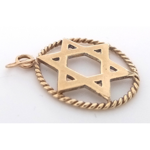 112 - Classic 9 CARAT GOLD ‘STAR OF DAVID’  PENDANT. Attractive rope surround. Full UK hallmark. 1.7 grams... 