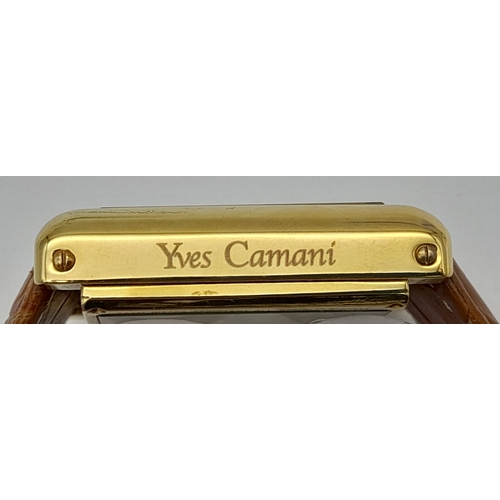 77 - Genuine Gold Plated ‘YVES CAMANI’  AUTOMATIC SKELETON WRISTWATCH. Large square face with Full Skelet... 