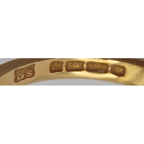 23 - A 22K GOLD BAND RING  ,    2.7gms    size K/L