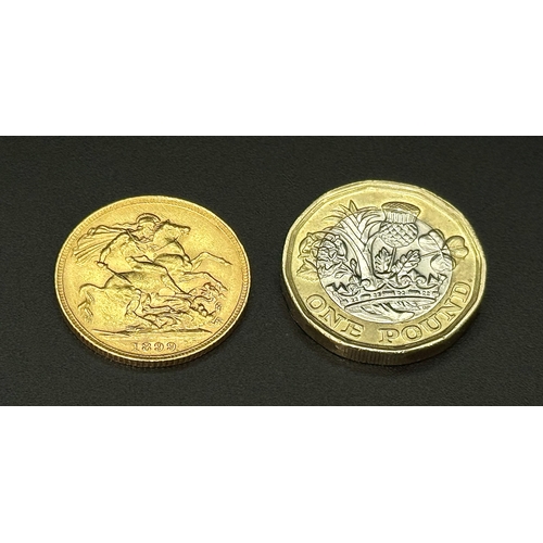 94 - An 1899, Queen Victoria Full Sovereign Coin - 22k gold.