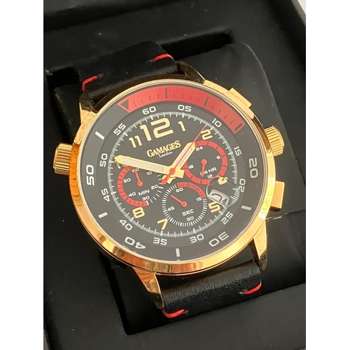 98 - Gentleman’s GAMAGES of LONDON CHRONOGRAPH watch, finished in Gold tone stainless steel, Black face m... 
