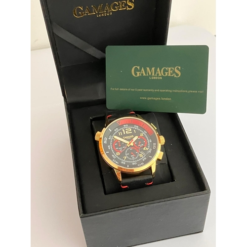 98 - Gentleman’s GAMAGES of LONDON CHRONOGRAPH watch, finished in Gold tone stainless steel, Black face m... 