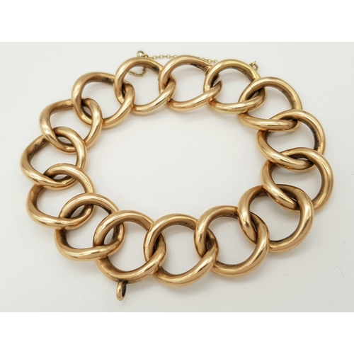 71 - An Antique 9K Rose Gold Large Curb Link Bracelet. Looks to be some form of a conversion from another... 