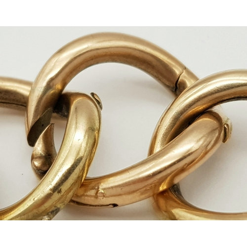 71 - An Antique 9K Rose Gold Large Curb Link Bracelet. Looks to be some form of a conversion from another... 