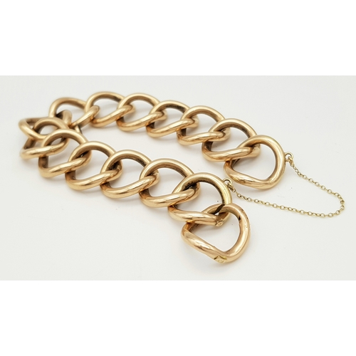 71 - An Antique 9K Rose Gold Large Curb Link Bracelet. Looks to be some form of a conversion from another... 