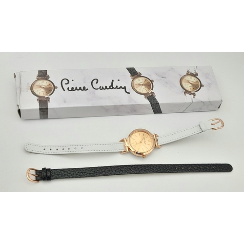 87 - A PIERRE CARDIN WATCH - BRAND NEW WITH 1 EXTRA DIFFERENT COLOUR STRAP. IN ORIGINAL BOX - IN FULL WOR... 