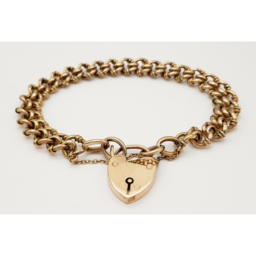 67 - An Antique 1907, 9K Rose Gold Fancy Link Bracelet with Heart Clasp. 20cm. 17.48g. R-6370921.