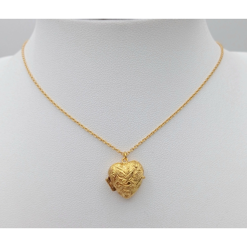325 - An Alex Monroe Gilded 925 Silver Heart Locket Pendant on Necklace. 27mm pendant, 44cm chain, 3.88g w... 