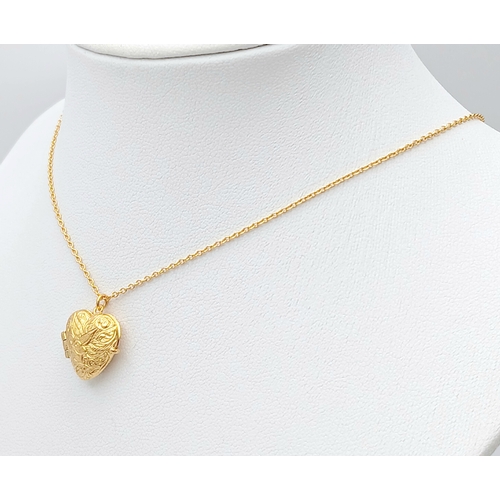 325 - An Alex Monroe Gilded 925 Silver Heart Locket Pendant on Necklace. 27mm pendant, 44cm chain, 3.88g w... 