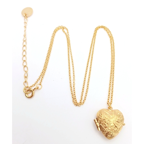 325 - An Alex Monroe Gilded 925 Silver Heart Locket Pendant on Necklace. 27mm pendant, 44cm chain, 3.88g w... 
