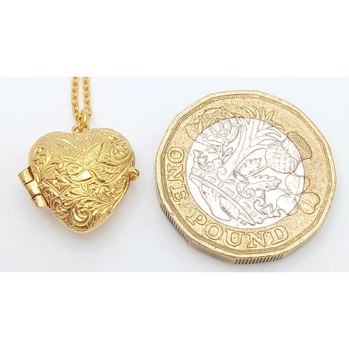 325 - An Alex Monroe Gilded 925 Silver Heart Locket Pendant on Necklace. 27mm pendant, 44cm chain, 3.88g w... 