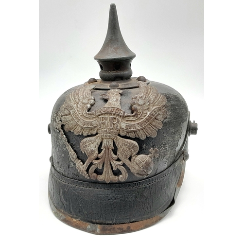 97 - 1915 Model Prussian Pickelhaube. Brass was in urgent supply for munitions so the fittings including ... 