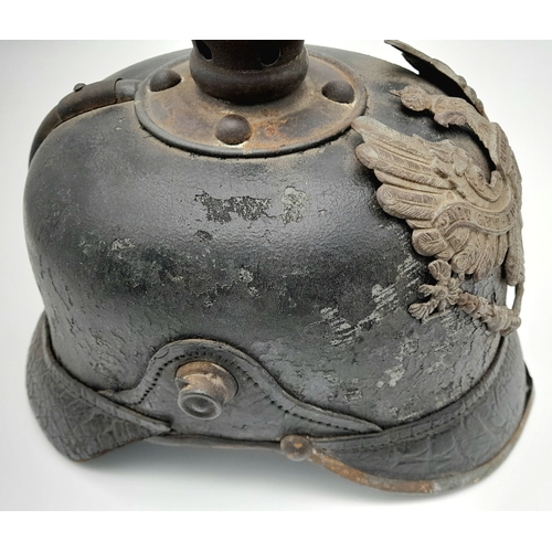 97 - 1915 Model Prussian Pickelhaube. Brass was in urgent supply for munitions so the fittings including ... 