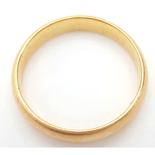 127 - A Vintage 22K Gold Band Ring. Full UK hallmarks. 5mm width. Size N. 4.3g.
