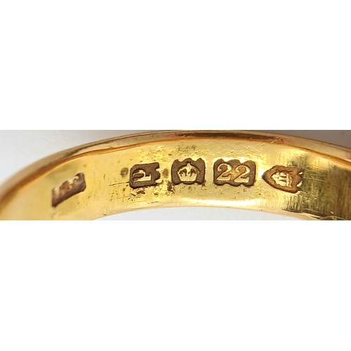 127 - A Vintage 22K Gold Band Ring. Full UK hallmarks. 5mm width. Size N. 4.3g.