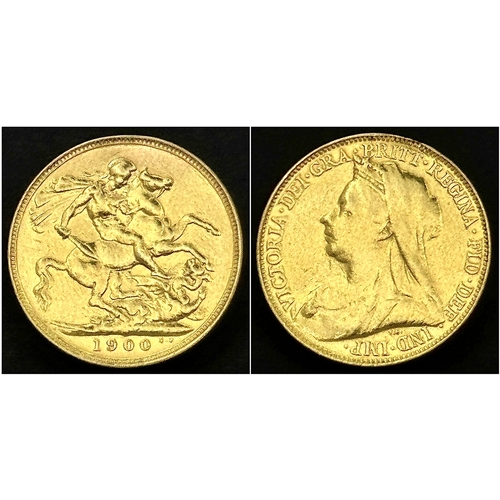 150 - A 1900 QUEEN VICTORIA, OLD HEAD MELBOURNE MINT, FULL SOVEREIGN COIN. 22K GOLD. C-5002.