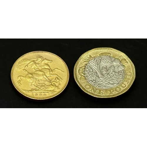 150 - A 1900 QUEEN VICTORIA, OLD HEAD MELBOURNE MINT, FULL SOVEREIGN COIN. 22K GOLD. C-5002.