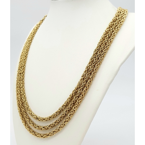 A Rope Length 9K Yellow Gold Byzantine Statement necklace Chain. 160cm ...