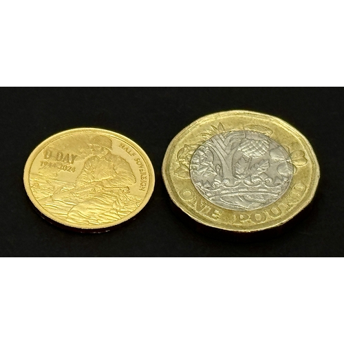 164 - A 2024 KING CHARLES III, PROOF CONDITION, D DAY 80TH ANNIVERSARY HALF SOVEREIGN COIN. 22K GOLD. C-50... 