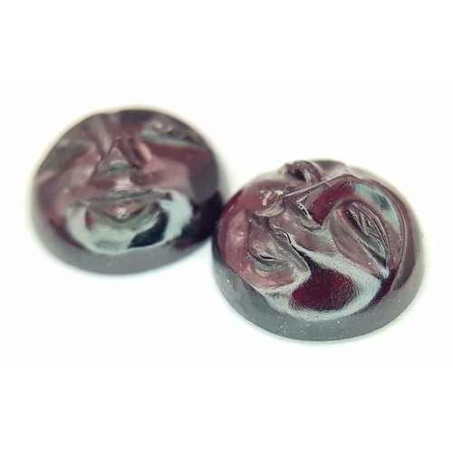 424 - A MATCHING PAIR OF ALMANDITE CAMEO GARNETS GEMSTONE. 9.06CT. Ref: M75 - S