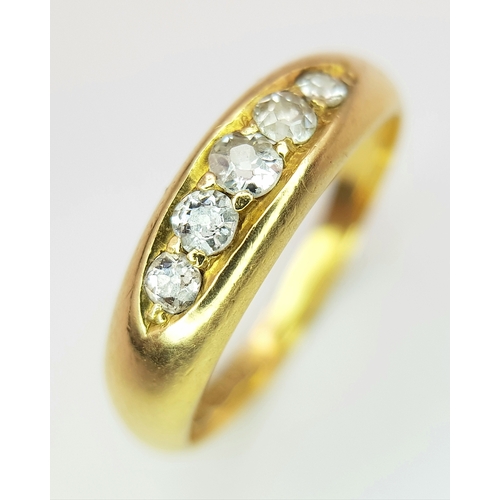 179 - An 18K YELLOW GOLD OLD CUT DIAMOND FIVE STONE RING. 0.25CT , 3.4G TOTAL WEIGHT, SIZE M 1/2. Ref: A/S... 