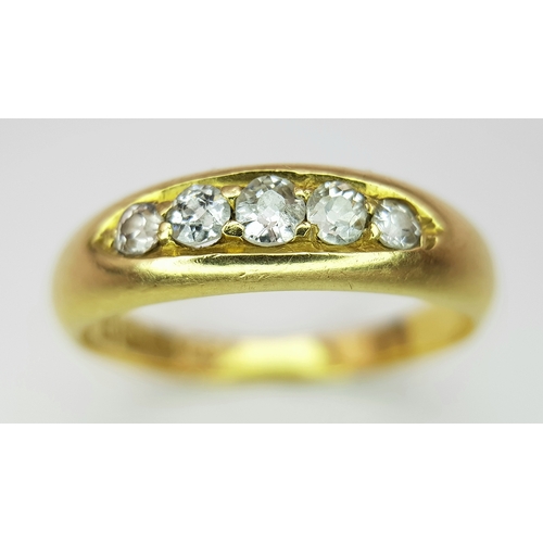 179 - An 18K YELLOW GOLD OLD CUT DIAMOND FIVE STONE RING. 0.25CT , 3.4G TOTAL WEIGHT, SIZE M 1/2. Ref: A/S... 