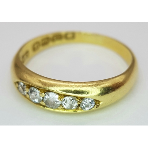 179 - An 18K YELLOW GOLD OLD CUT DIAMOND FIVE STONE RING. 0.25CT , 3.4G TOTAL WEIGHT, SIZE M 1/2. Ref: A/S... 