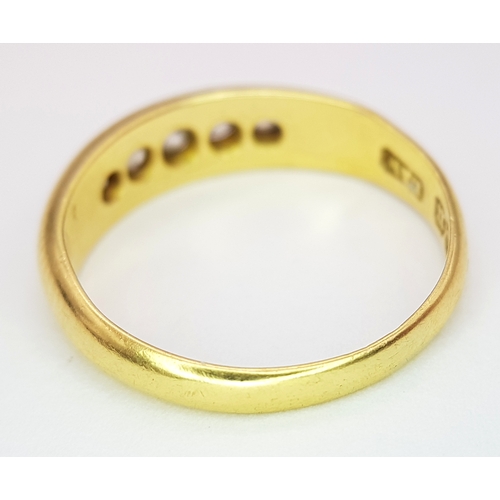 179 - An 18K YELLOW GOLD OLD CUT DIAMOND FIVE STONE RING. 0.25CT , 3.4G TOTAL WEIGHT, SIZE M 1/2. Ref: A/S... 