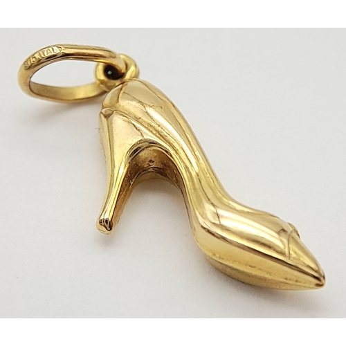 128 - An Italian 9K Yellow Gold Stiletto Shoe Pendant/Charm. 2cm. 0.85g