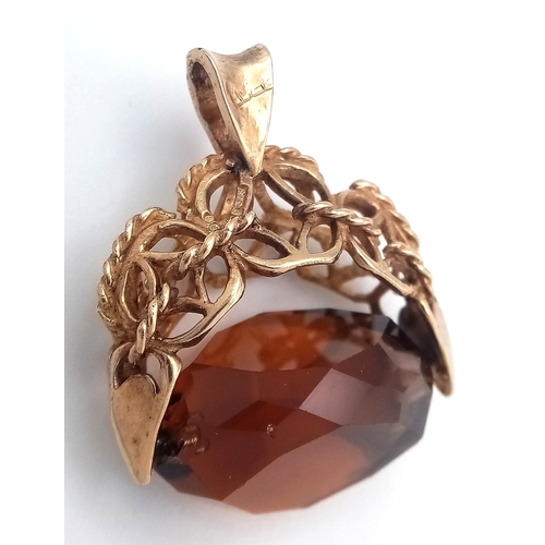 154 - Vintage 9 CARAT GOLD and BROWN AMETHYST SPINNING FOB pendant . Having Beautiful Gold Work  with Full... 